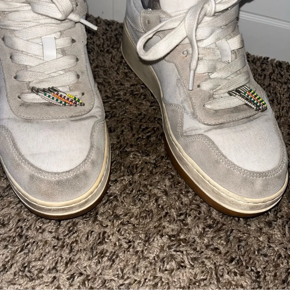 Loeffler Randall Keira Low Top Platform Sneaker Leather Suede Calf Hair Sz 7.5